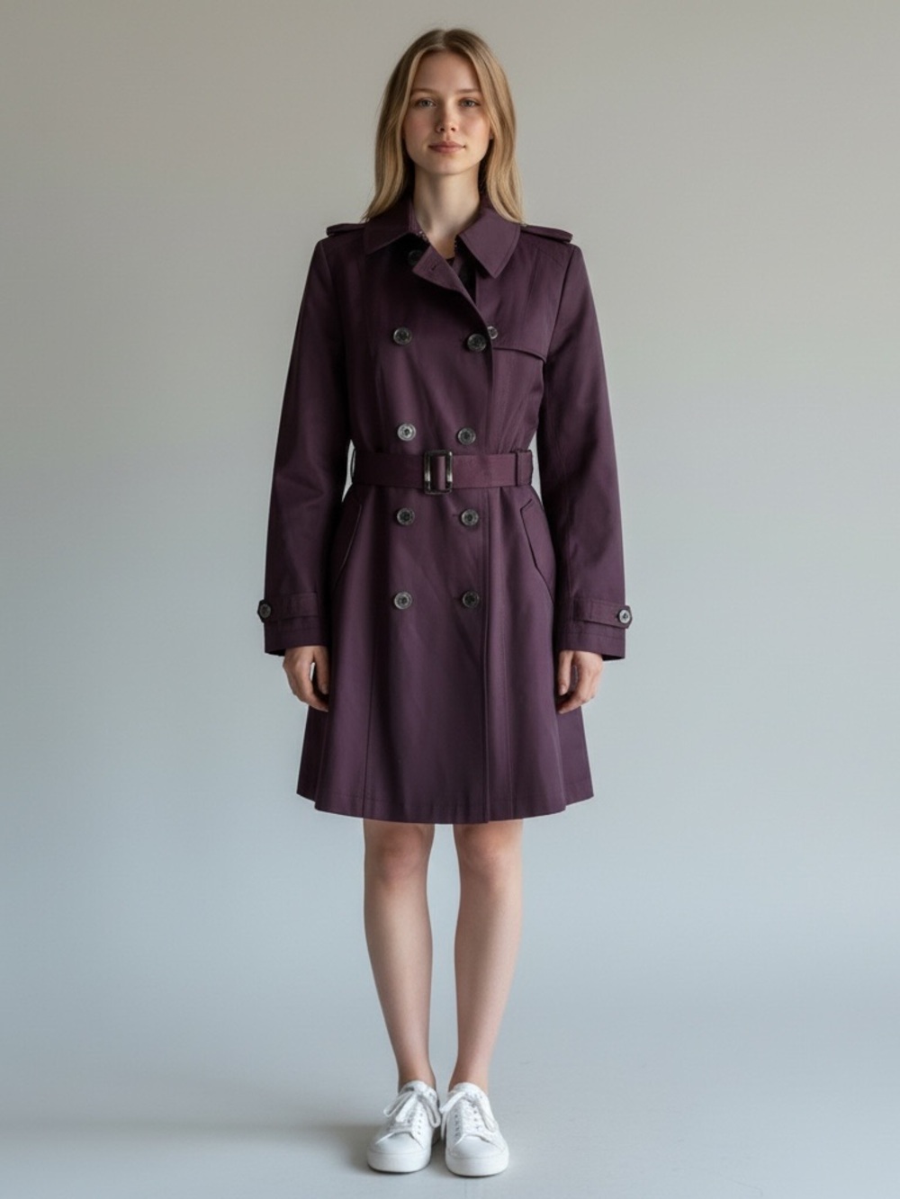 Ralph Lauren Women’s Double-Breasted Trench Coat in Deep Plum